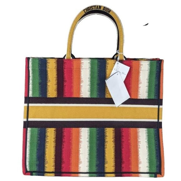 Dior Large Multicolor Striped Book Canvas Tote - Picture 2 of 9